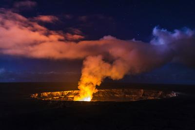 Lava Steam Vent Glowing at Night in Halemaumau Crater, Hawaii Volcanoes National Park, Hawaii Lava Steam Vent Glowing at Night in Halemaumau Crater, Hawaii Volcanoes National Park, Hawaii